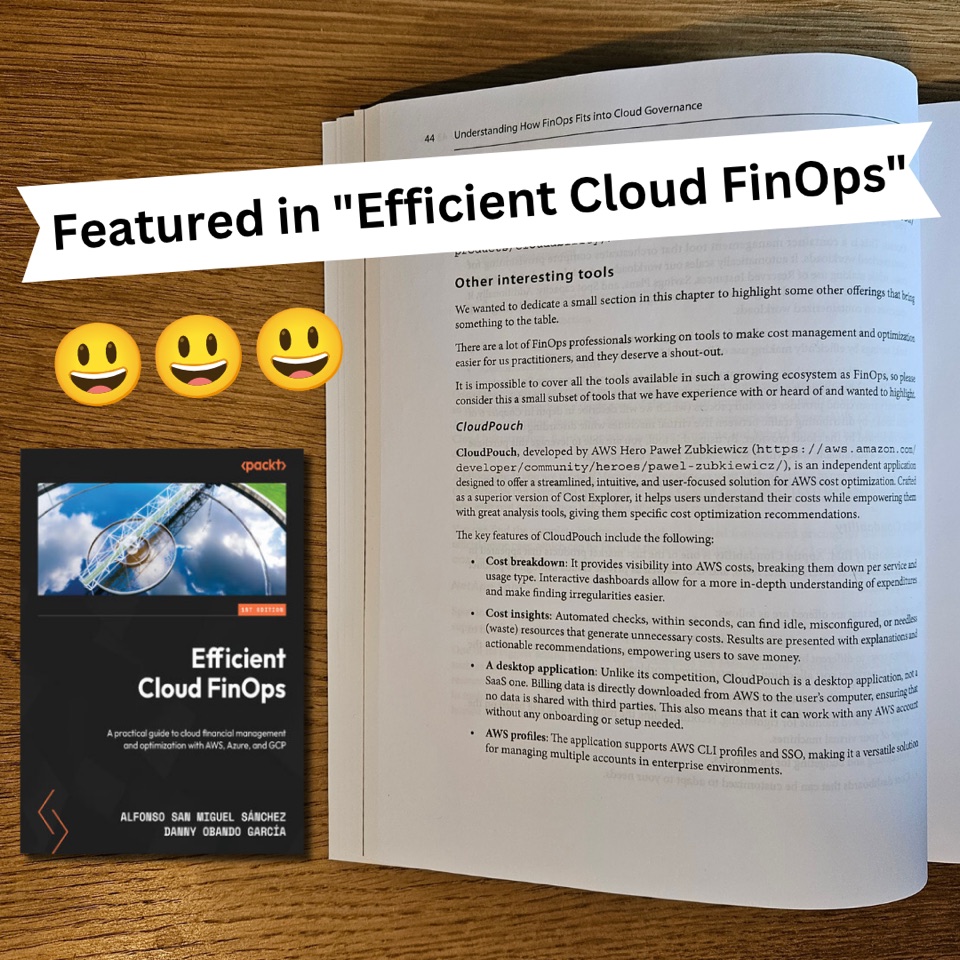 CloudPouch featured in the book Efficient Cloud FinOps, page 44